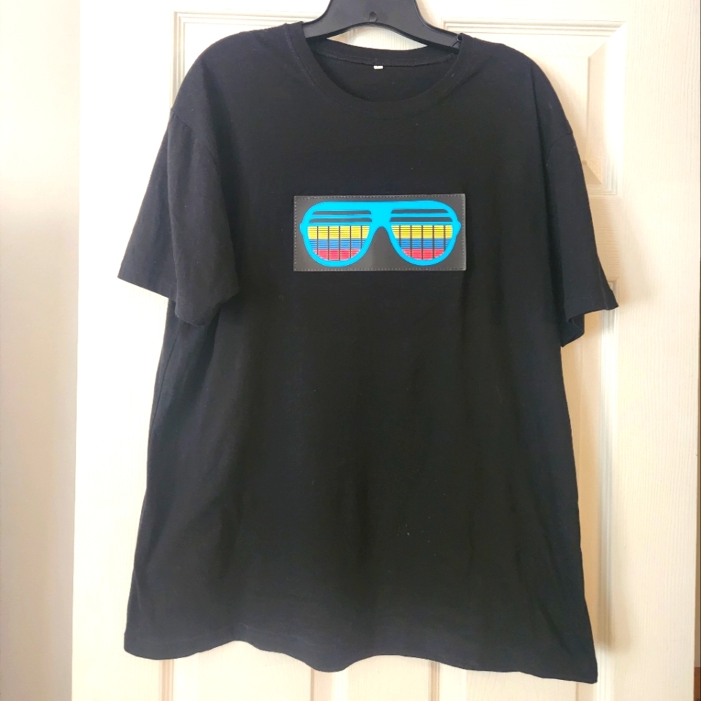 Black Shirt Size L w Sunglasses (got in Vegas and still have the battery pack)